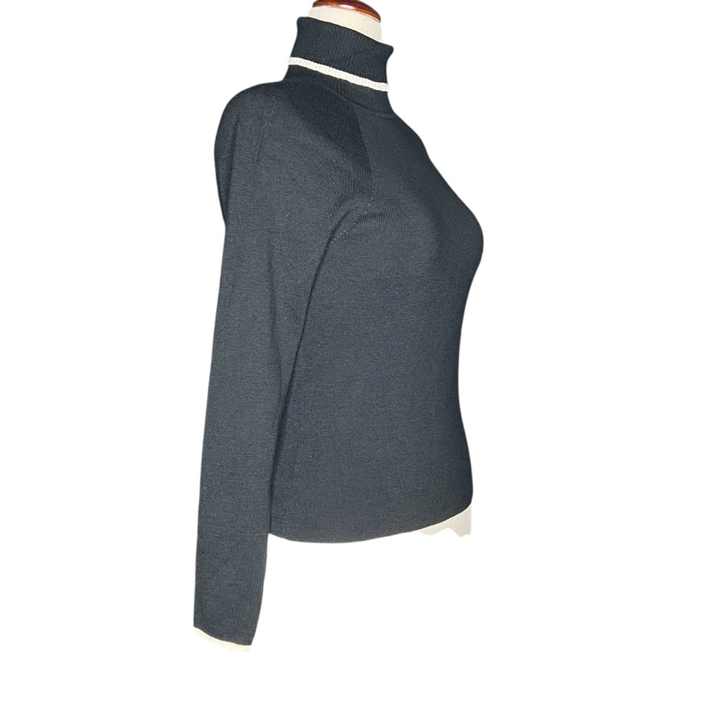 ANN TAYLOR LOFT Merino Cashmere Blend ClassicTurtleneck Black w/White Trim M